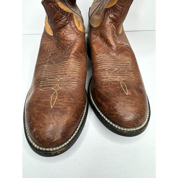 Vintage Tony Lama Boots Mens 8 D 1002 Two Tone Brown Leather Stitch Cowboy main image 8